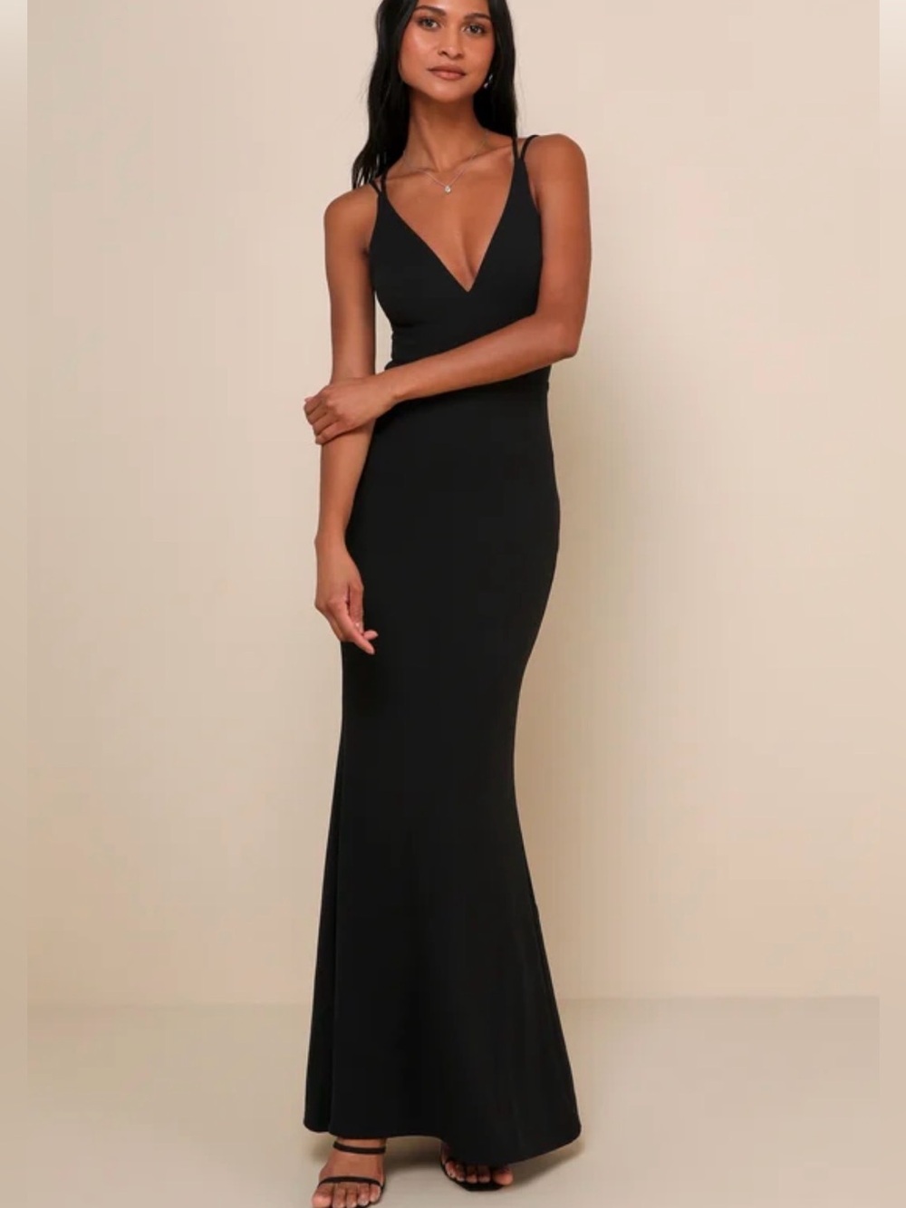 Lulus All this Allure Black Strappy Backless Mermaid Maxi Dress, Medium NWT